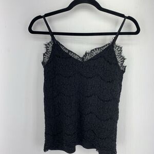 Vtg Babydoll Cami Top Womens Small Black Lace Trim Tank Top Coquette Grunge Goth